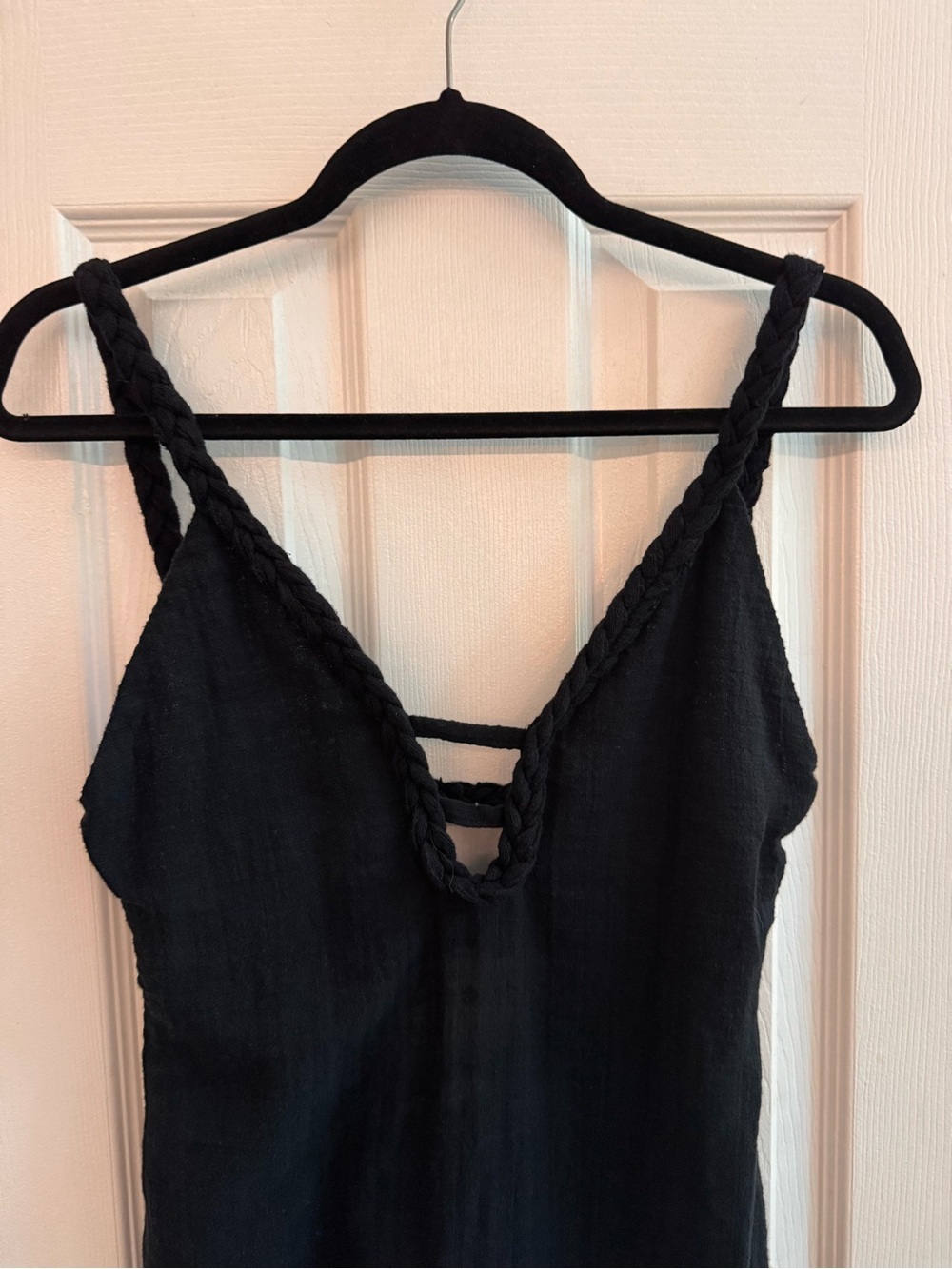 CHRISTELLE NIMA Black 100% Cotton Maxi Dress Braided Straps Open Back Size S - Picture 2 of 6
